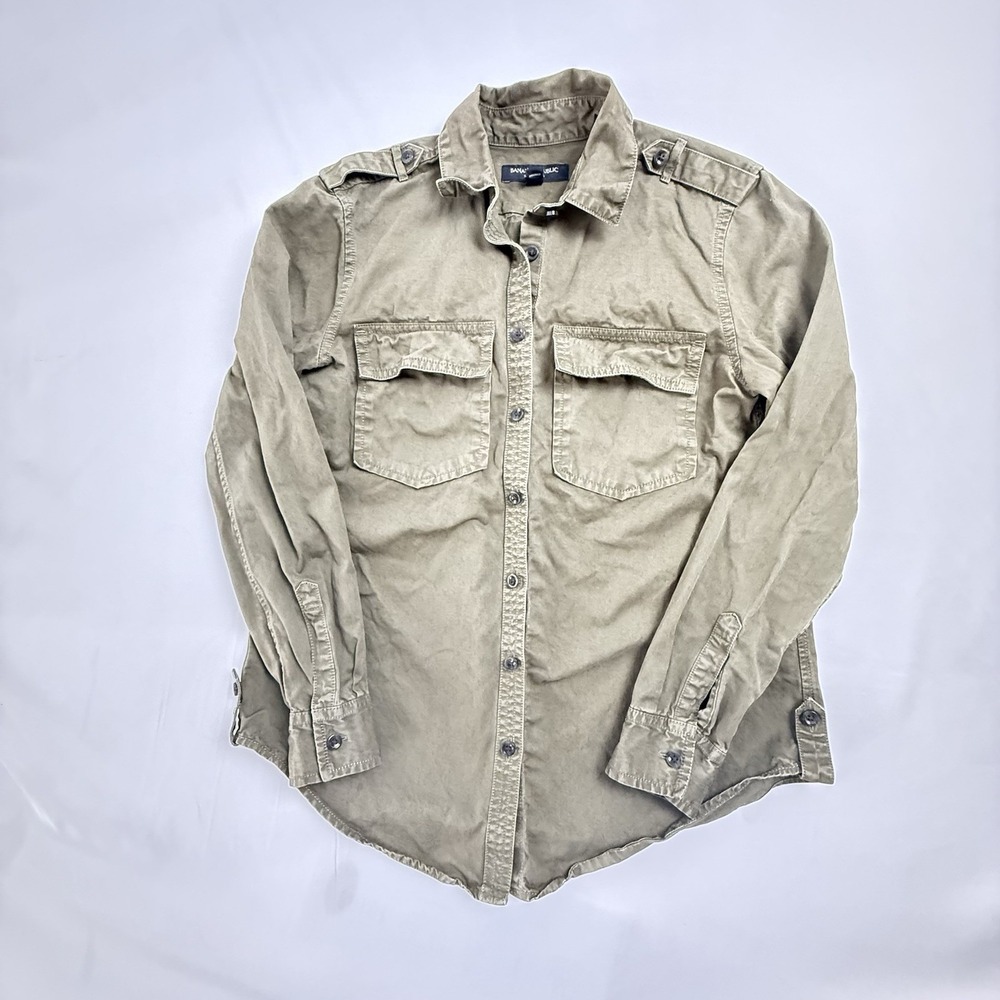 Banana Republic Utility Shirt Petite XXS Olive Green Military Button Up